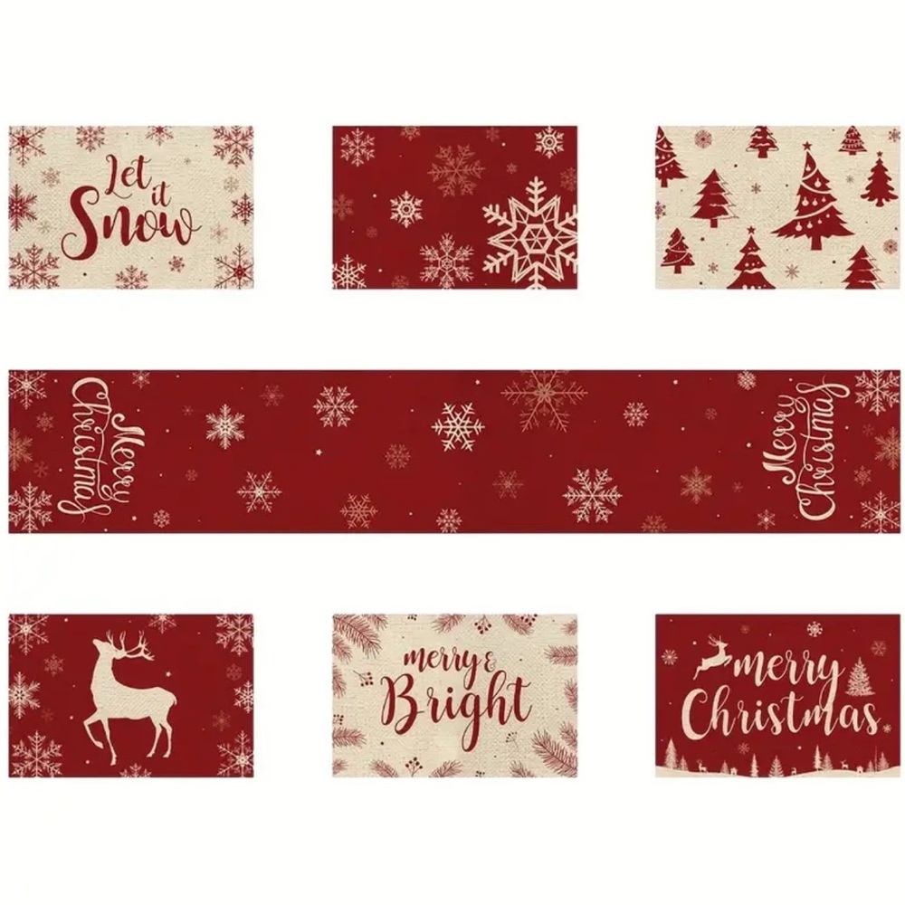 Festive Red Holiday Table Runner and Placemats Set